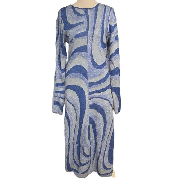 NWT House of Sunny Wave Sweater Blue Moon Dress Cut out Back Long Sleeve Blue 8 - Picture 3 of 16